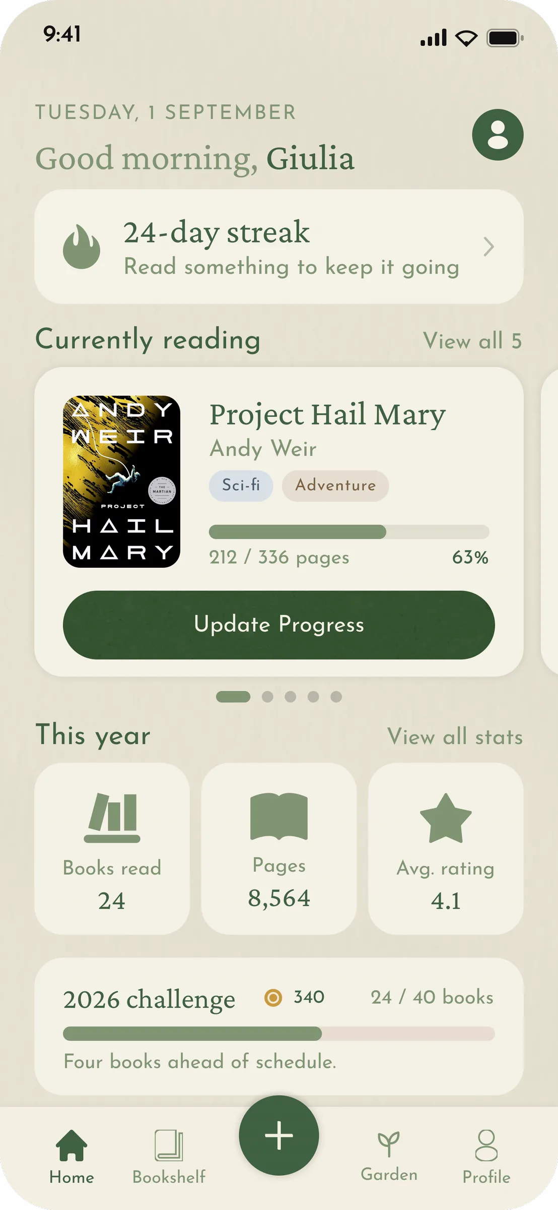 Home screen of Booklings