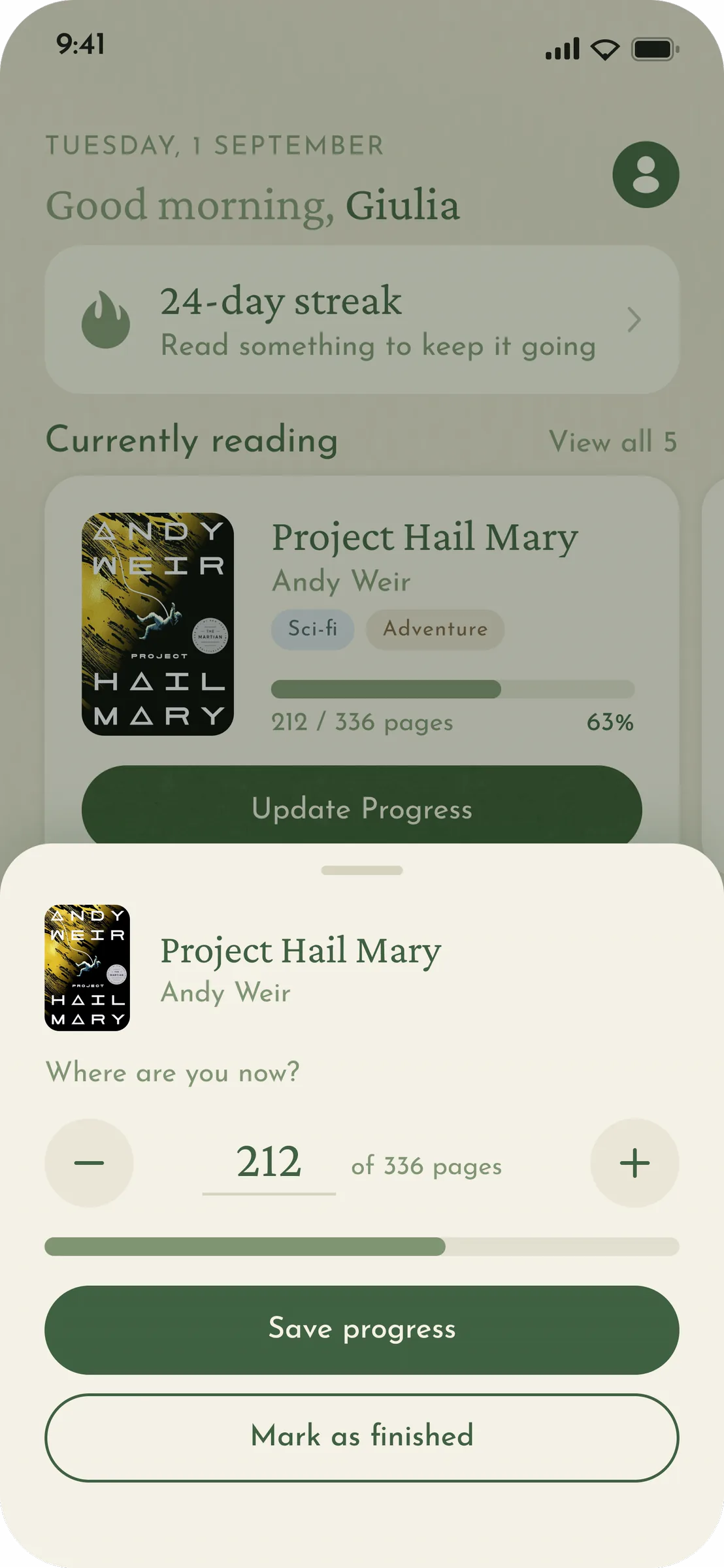 Update progress sheet